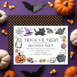 Cute Trick or Treat Kids Crayon Halloween Party Invitation