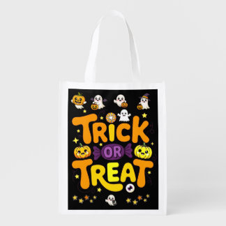 Cute Trick or Treat Kids Halloween Pumpkin Ghost Grocery Bag