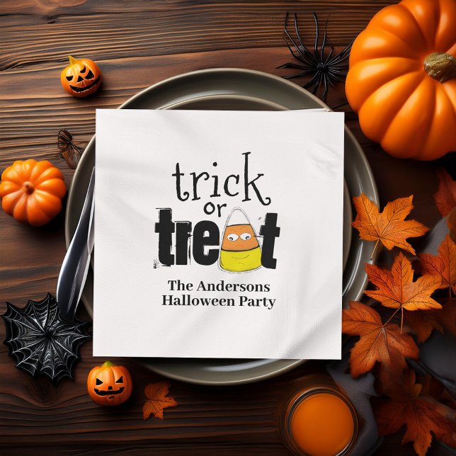 Cute Trick or Treat Personalized Halloween Napkins (Creative trick or treat custom cocktail napkins)