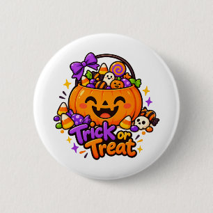 Cute Trick or Treat Pumpkin Candy Halloween Button