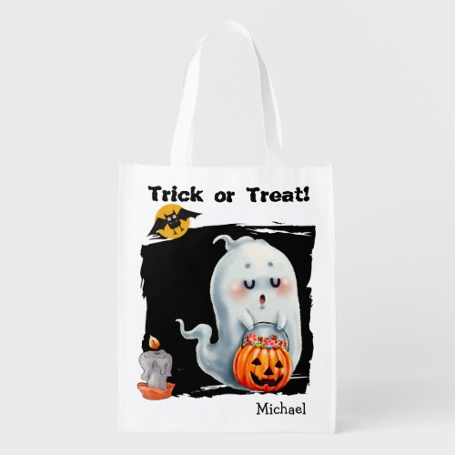 Cute Trick or Treating Ghost Kids Halloween Grocery Bag