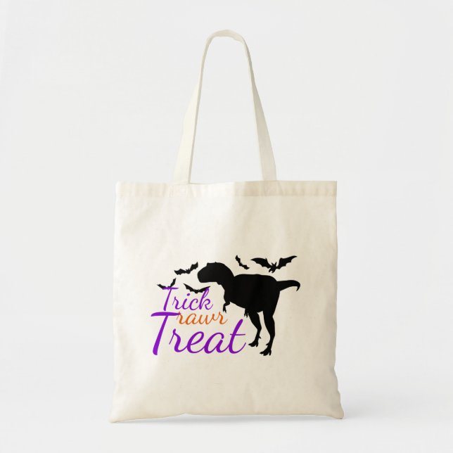 Cute Trick Rawr Treat Halloween Dinosaur Tote Bag (Front)