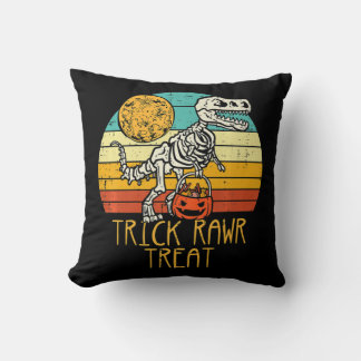 Cute Trick Rawr Treat Skeleton Trex Toddler Boys H Throw Pillow