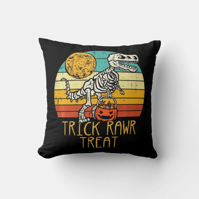 Cute Trick Rawr Treat Skeleton Trex Toddler Boys H Throw Pillow (Front)