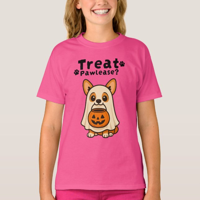 Cute Trick Treat Corgi Dog Ghost  T-Shirt (Front)