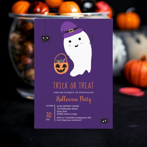 Cute trick treat kids ghost sweets Halloween party Invitation