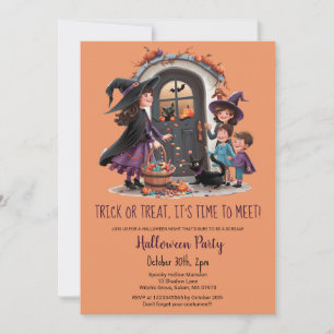 Cute trick treat kids sweets halloween party invitation