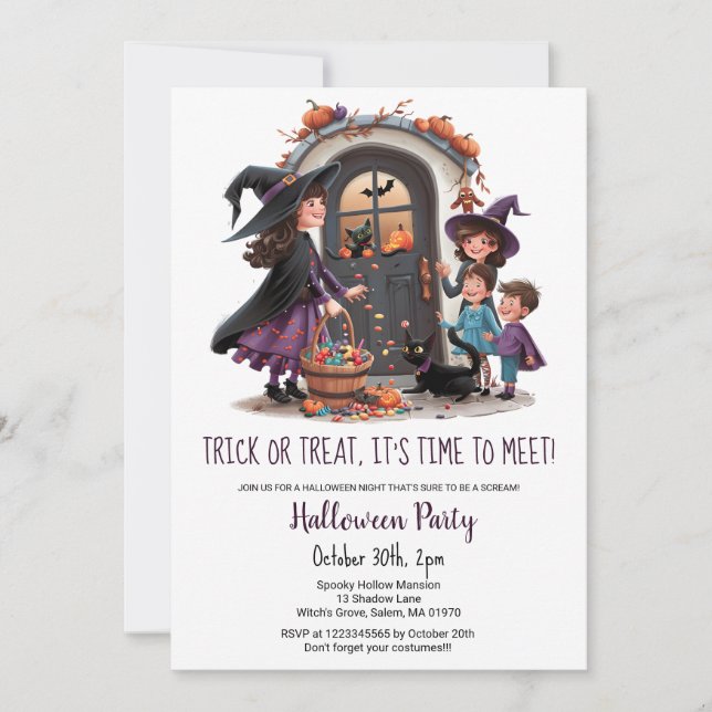 Cute trick treat kids sweets halloween party  invitation (Front)