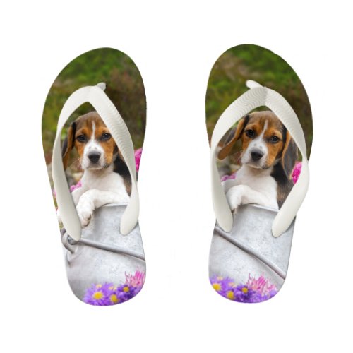 Cute Tricolor Beagle Dog Puppy Animal _ for Kids Kids Flip Flops