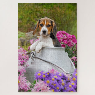 Cute Tricolor Beagle Dog Puppy in Churn - Jigsaw Jigsaw Puzzle