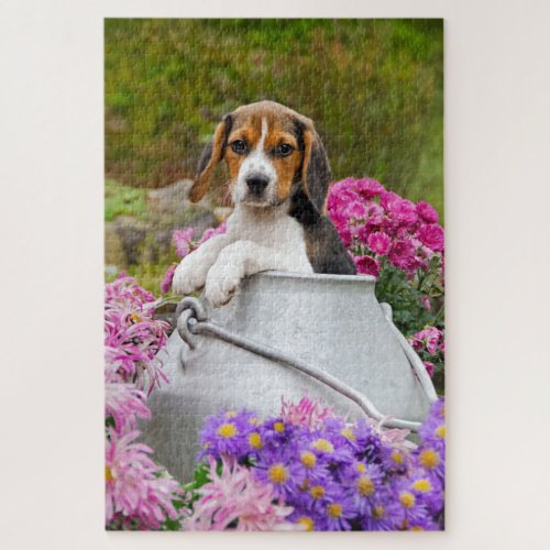 Cute Tricolor Beagle Dog Puppy in Churn _ Jigsaw Jigsaw Puzzle