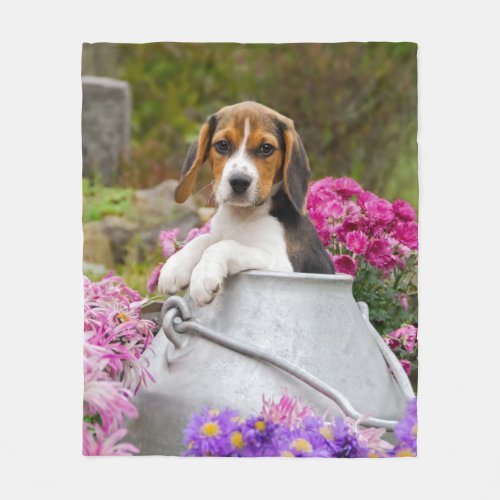 Cute Tricolor Beagle Dog Puppy in Milk Churn comfy Fleece Blanket