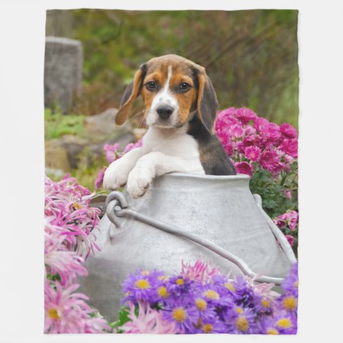 Cute Tricolor Beagle Dog Puppy in Milk Churn  soft Fleece Blanket