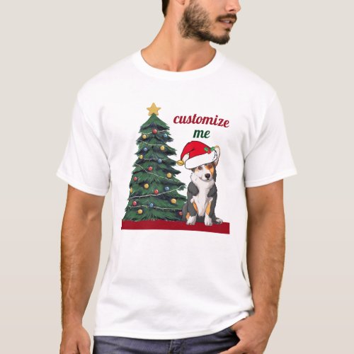 Cute Tricolor Corgi Christmas Tree Custom Holiday T_Shirt