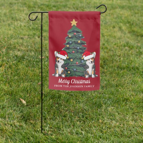 Cute Tricolor Corgi Christmas Tree Custom Red Garden Flag