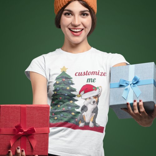 Cute Tricolor Corgi Christmas Tree Custom Womens T_Shirt