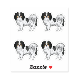 Cute Tricolor Phalène Dog Cartoon Illustrations Sticker