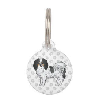 Cute Tricolor Phalène Dog Standing And Gray Paws Pet ID Tag