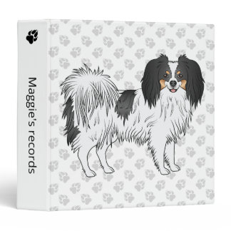 Cute Tricolor Phalène Dog With Gray Paw Pattern 3 Ring Binder