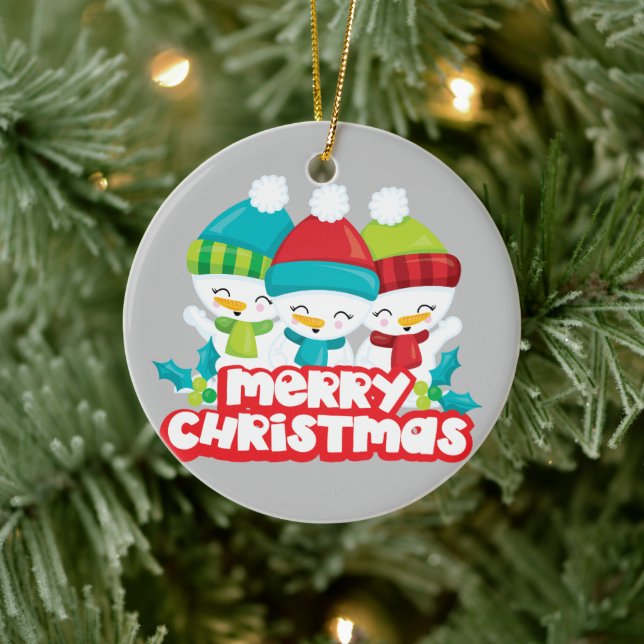 Cute Trio of Snowmen Holiday Keepsake Ceramic Ornament (Tree)