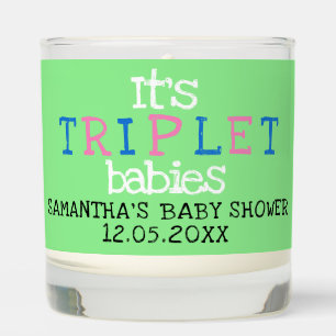 Cute Triplets Baby Shower Blue Pink Green Scented Candle