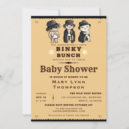  Cute Triplets Binky Bunch Western Baby Shower Invitation
