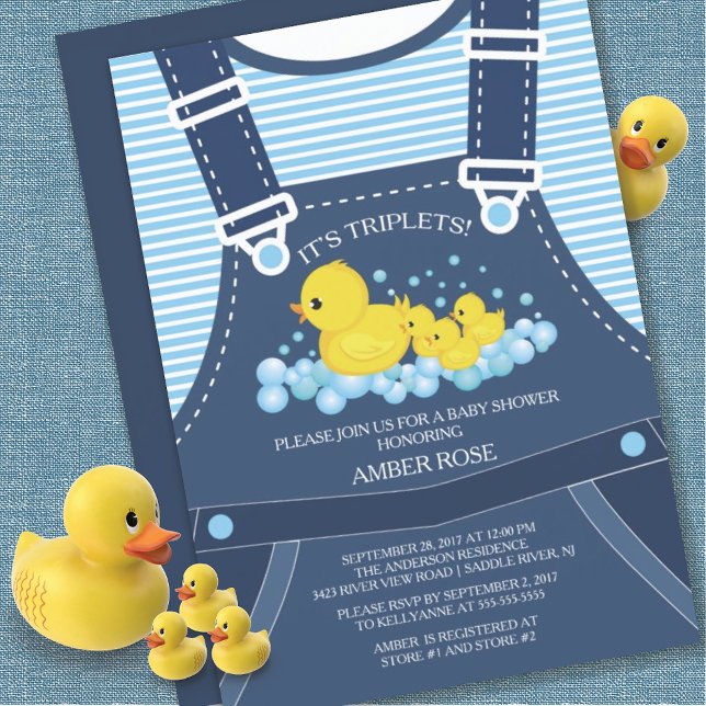 Cute TRIPLETS Ducks Baby Shower Invitation (Creator Uploaded)