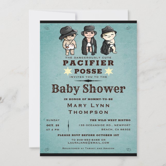 Cute Triplets Pacifier Posse Western Baby Shower Invitation (Front)