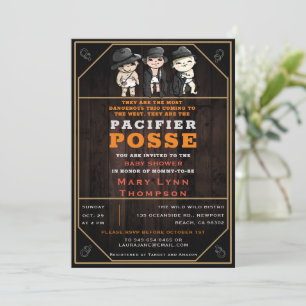 Cute Triplets Pacifier Posse Wild West Baby Shower Invitation