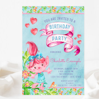 Cute Troll Birthday Party Invitations by InvitationCentral at Zazzle