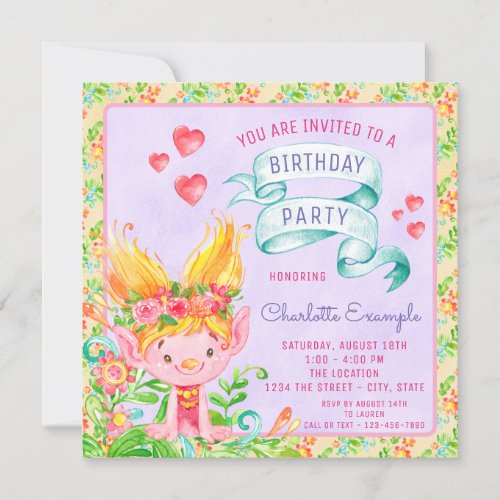 Cute Troll Birthday Party Invitations