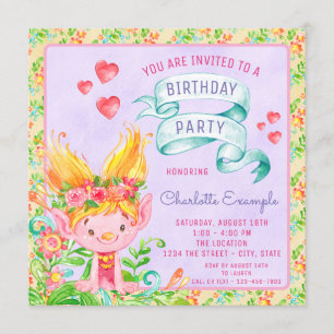 Cute Troll Birthday Party Invitations
