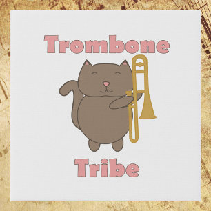 Cute Trombone Cat Cartoon Trombone Tribe Faux Canvas Print