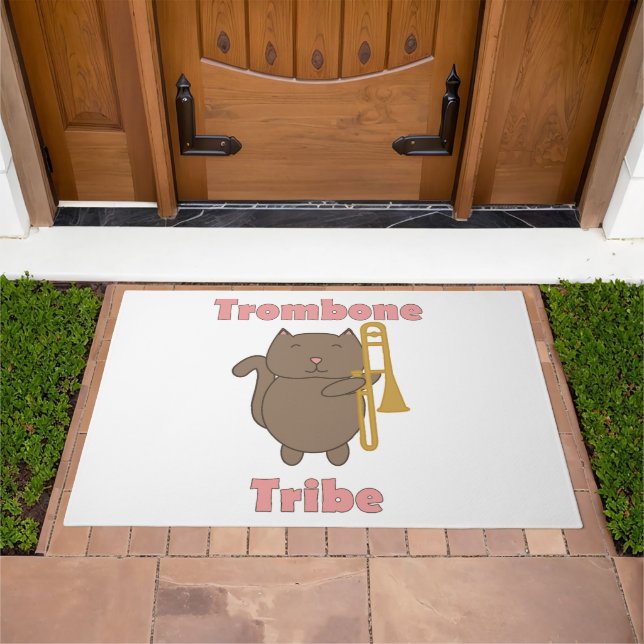 Cute Trombone Cat Trombone Tribe Marching Band  Doormat (Outdoor)