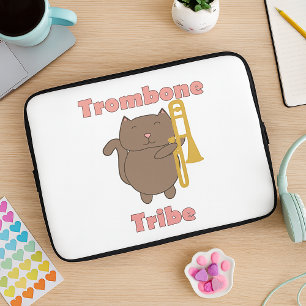 Cute Trombone Cat “Trombone Tribe” Marching Band Laptop Sleeve