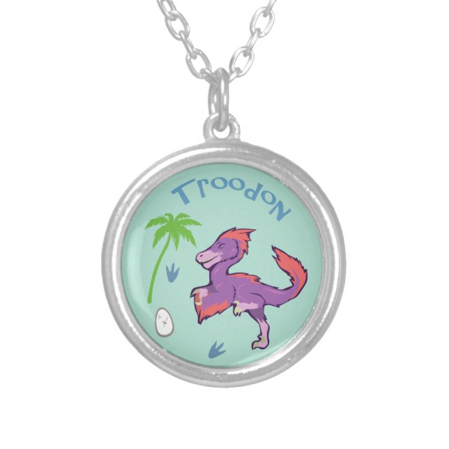 Cute Troodon Silver Plated Necklace (Front)