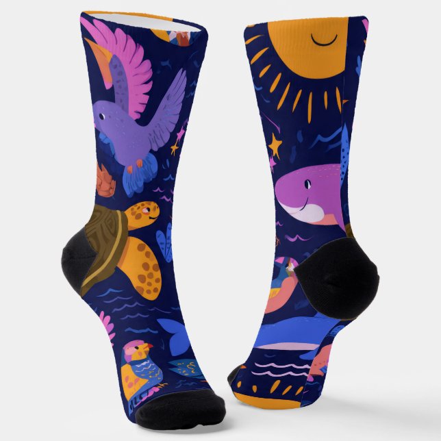 Cute Tropical Animals Crew Socks Gift (Angled)