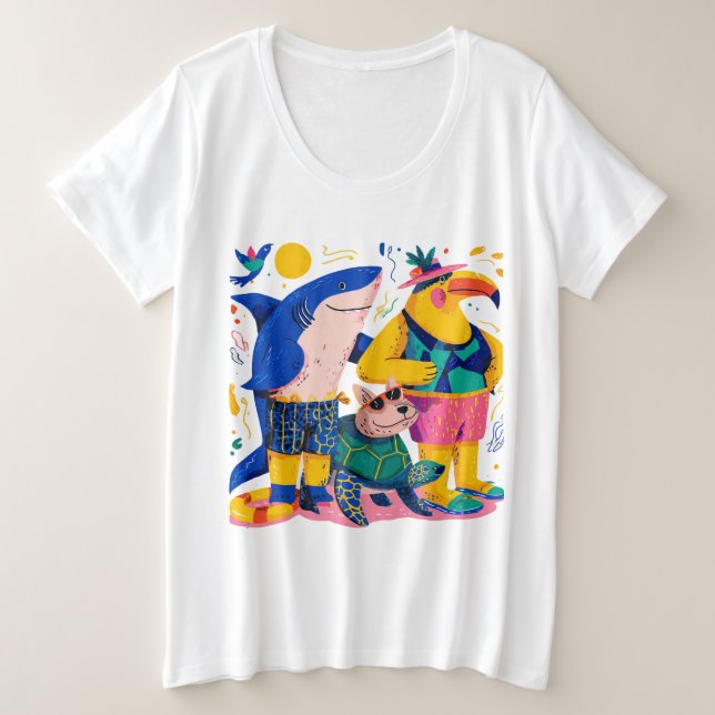 Cute Tropical Animals T-Shirt Gift (Design Front)