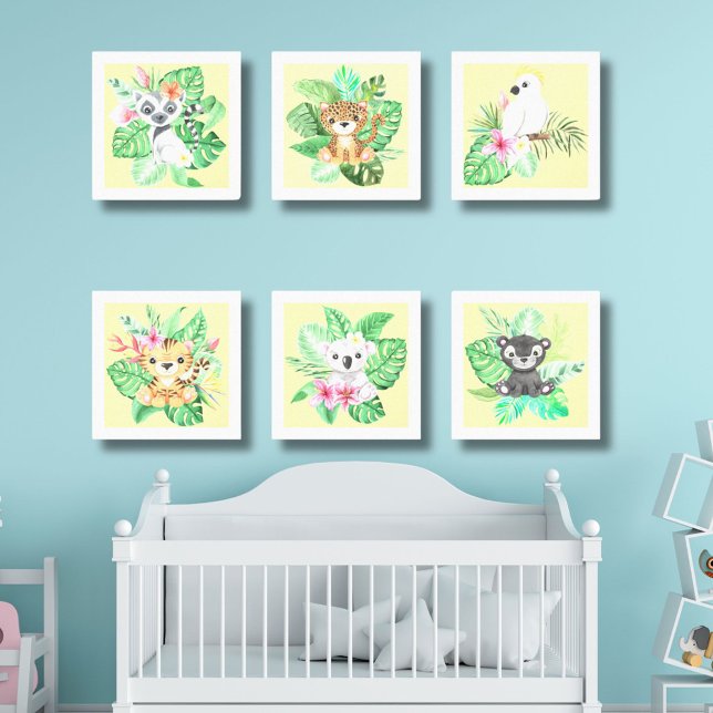 Cute Tropical Baby Safari Animals Baby Nursery  Canvas Photo Tile (Creator Uploaded)