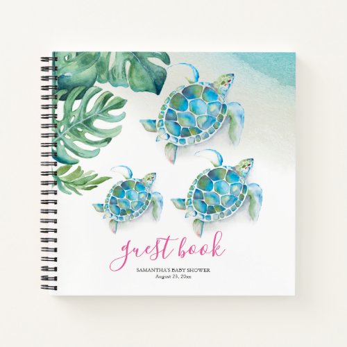 Cute Tropical Baby Shower Guest Book Sea Turtle