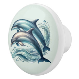 Cute tropical beach house dolphins ceramic knob