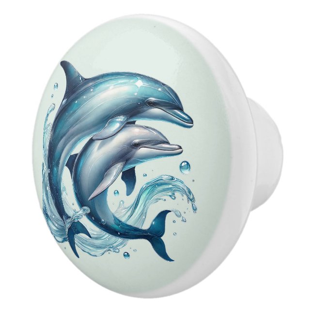 Cute tropical beach house dolphins  ceramic knob (Right)
