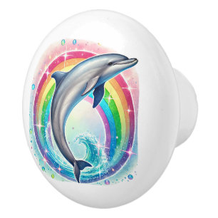 Cute tropical beach house dolphins ceramic knob