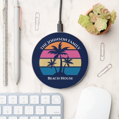 Cute Tropical Beach Palm Tree Custom Beach House Wireless Charger