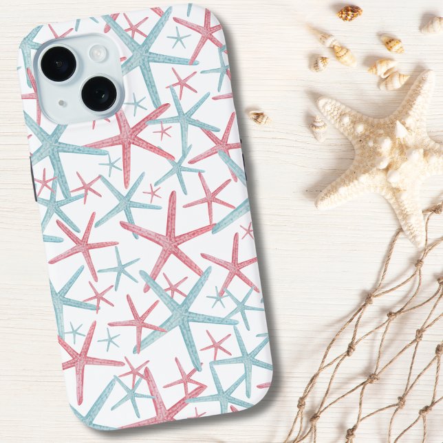 Cute Tropical Beach Pattern Case-Mate iPhone Case (Summer Coastal Teal Pink Nautical Starfish Beach Case-Mate iPhone Case)