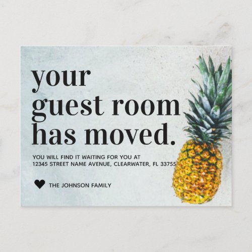 Cute Tropical Beach Pineapple Guest Room Moving Announcement Postcard