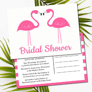 Cute Tropical Beach Pink Flamingo Bridal Shower Invitation Postcard