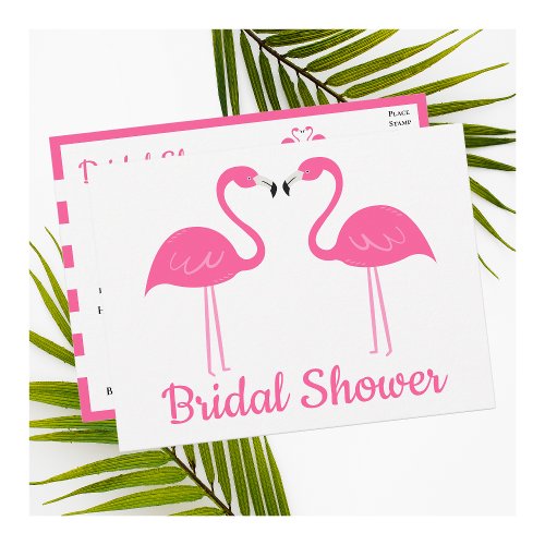 Cute Tropical Beach Pink Flamingo Bridal Shower  Invitation Postcard