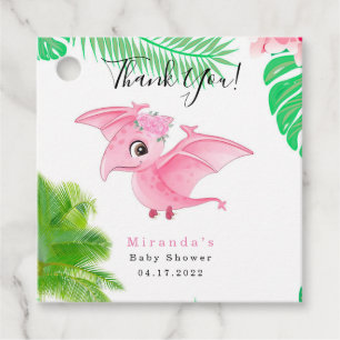 Cute Tropical Bird Pink Dinosaur Baby Girl Shower Favor Tags