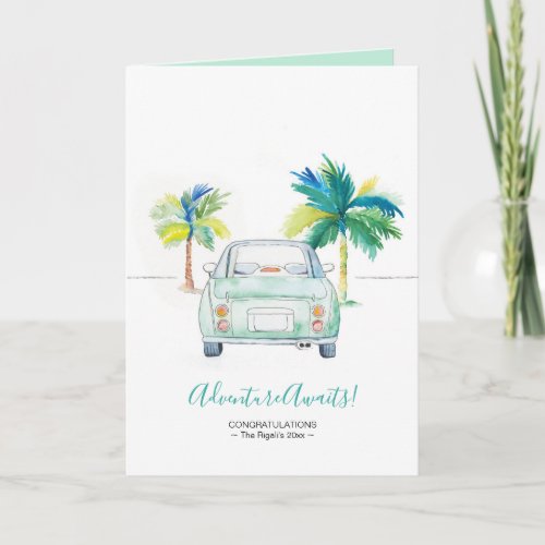 Cute Tropical Car Florida Inspirational Watercolor Card